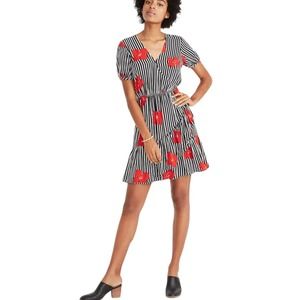 Madewell Ruffle Wrap Dress in Candied Orchids Striped Floral H6949 Women Size 6